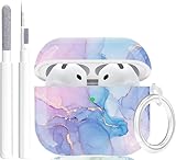Case for AirPods 4 - Wonjury Case Cover Skin Women Girls with Keychain Cleaner Tool for Apple Airpods 4th 2024 - Watercolor Marble
