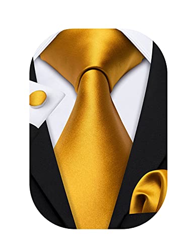 Image of Barry.Wang Plain Men Silk Ties Extra Long Satin Necktie for Wedding Business Handkerchief Cufflinks Set Solid Colors