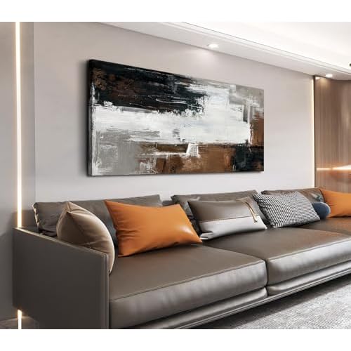 NINEASO Large Neutral Abstract Wall Art (Black Brown, Gallery Wrap, 48" X 24"), Vintage Abstract Artwork Pictures Wall Decor Modern Painting Rustic Ca