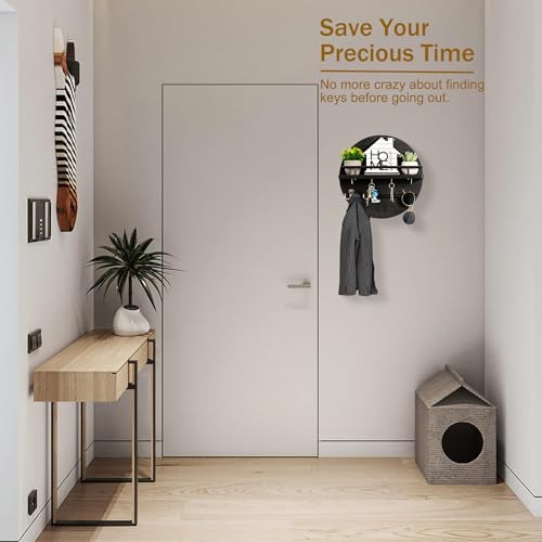 dreampossible Key Holder for Wall Decorative with Shelf and Hooks, Mail Organizer Wall Mount, Circular Design Entryway Key Rack Hanger, Rustic Home Decor (Black) by dreampossible - Image 5