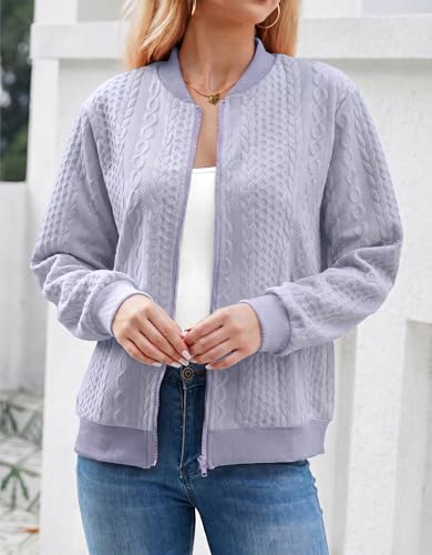 Image of WROLEM Women's Zip Up Cardigan Sweater Cable Hoodies Long Sleeve Jacket Outfits Crewneck Casual Coat