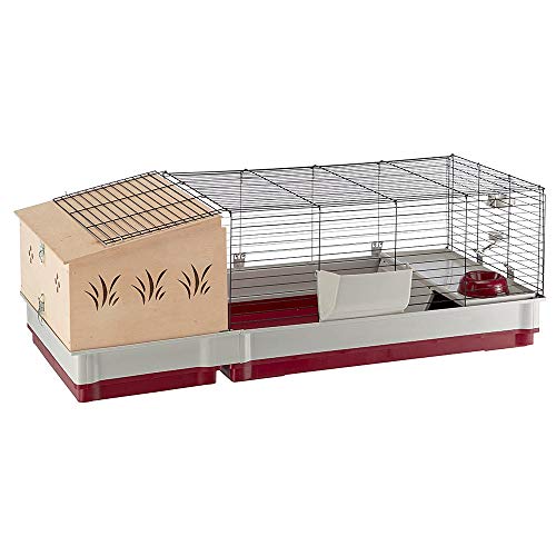 Ferplast Krolik Extra-Large Rabbit Cage w/ Wood Hutch Extension Rabbit Cage Includes All Accessories and Measures 55.9L x 23.62W x 19.68H and Includes ALL Accessories