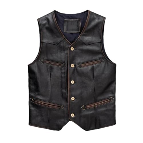 Men's Real Genuine Leather Vest Jacket Vintage Motorcycle Slim Fit Leather Waistcoat Bike