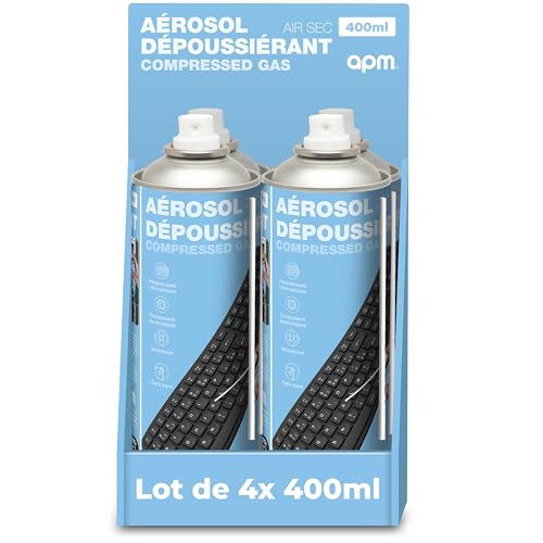 APM Lot 4 Bombes Air Sec 400ml, Aérosol Dépoussiérant Matériel Informatique, Spray Nettoyage Air Comprimé pour PC Clavier Mobile Appareil Photo et Composants électroniques, Buse de précision, 570052