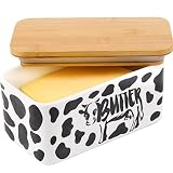 Lumicook Butter Dish with Lid, Farmhouse Cow Butter Dish, Covered Butter Holder, Two Sticks of Butte