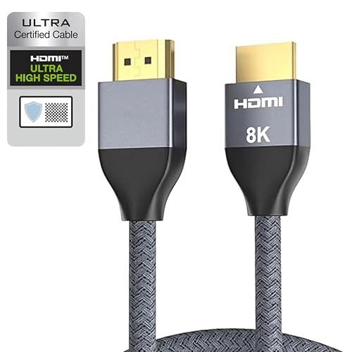 8K HDMI 2.1 Cable 2M – 48Gbps Ultra High Speed, 8K@60Hz, 4K@240Hz/144Hz/120Hz – Supports Dolby Atmos, eARC, HDR10+, HDCP 2.3/2.2 – Certified HDMI Cord for PS5, Xbox Series X, MacBook Pro, Laptop, PC