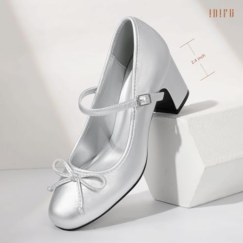 Image of IDIFU IN2 Mary Janes for Women Closed Toe Block Heels Cute Bow Dress Shoes