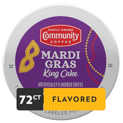 Image of Community Coffee Mardi Gras King Cake Flavored 72 Count Coffee Pods, Medium Roast, Compatible with Keurig 2.0 K-Cup Brewers 72 Count (Pack of 6)