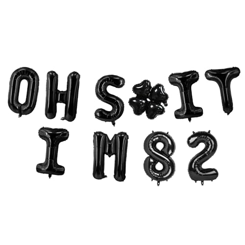 Image of Oh I'm 82! Latex Balloons 16 Inch Black Hallo Eighty Two Cheers to 82 Years Old Theme Decor for Man Woman Happy 82nd Birthday Party Photo Studio Prop Flag Decorations Favors Supplies