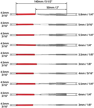 QWORK Needle File Set, 3x140mm Mini Modelling Files Diamond Files for Metal Plastic Glass Wood Jewelry Rough Carving, 10Pcs