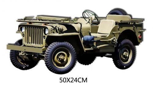 Plaque en métal vintage Jeep militaire | 50 cm x 24 cm | Décoration murale | Véhicule militaire classique