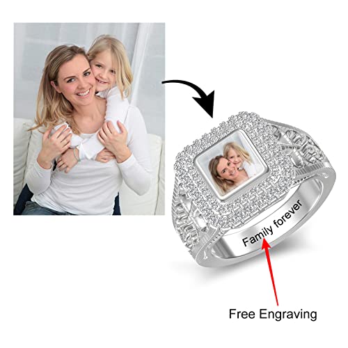 Customized Photo Ring Square/Heart Chunky Band Ring 925 Sterling Silver Personalized Picture Ring Promise Rings Anniversary Jewelry Gift For Her Women Inside Engraving2
