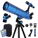 YENGUAN Télescope pour adultes & enfants   80500 télescope réfracteur pour débutants, portable avec sac à dos, support pour téléphone portable   Version bleu électrique