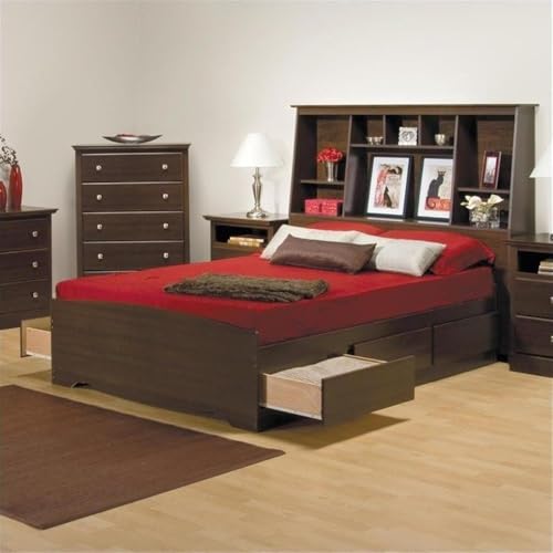 Prepac Manhattan Full Tall Bookcase Platform Storage Bed in Espresso
