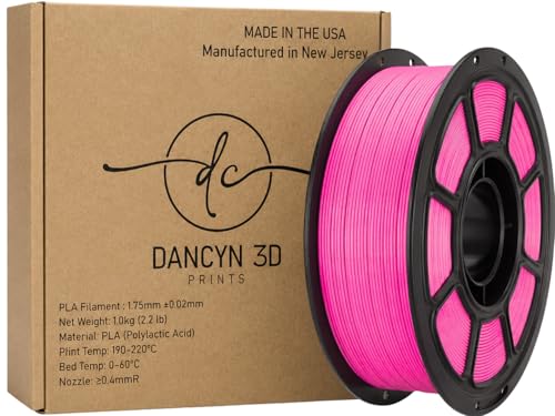 Dancyn 3D Prints PLA Basic 3D Printer Filament 1.75mm 1KG Spool +/- 0.02mm Dimensional Accuracy Smooth & Reliable Printing Material for FDM Printers Made in USA (HOT Pink)
