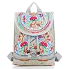 Goodhan Vintage Embroidered Backpack Purses for Women - Boho Shoulder Bag for Travel,Ethnic Floral Mini Back Pack,Lightweight Handbags for Daily Use (Grey-Red)