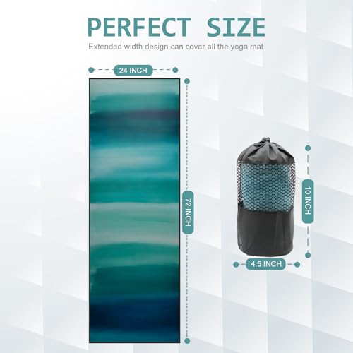 Eunzel Hot Yoga Towel, Non Slip Yoga Mat Towel Sweat Absorbent Printed Yoga Towel with Grip Dots for Hot Yoga, Pilates and Workout 72"x 24", Teal Flow - Thumbnail 7