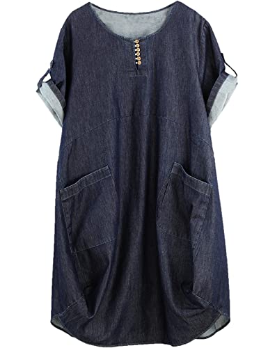Minibee Women's Ruffle Oversize Casual Midi Dresses with Pockets