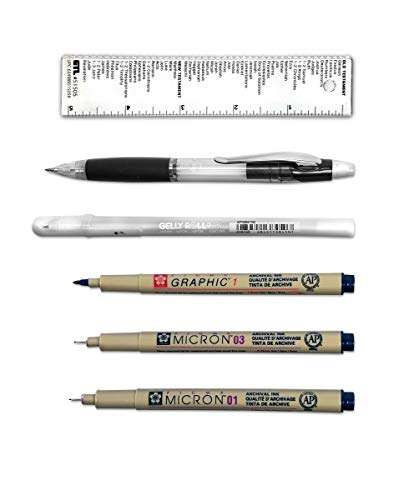 G.t. Luscombe Company, Inc. Pigma Micron/Gelly Roll Foundations Pen/Pencil Kit With & Without One & Done (Pen Set+Transfer Art) #TOP4