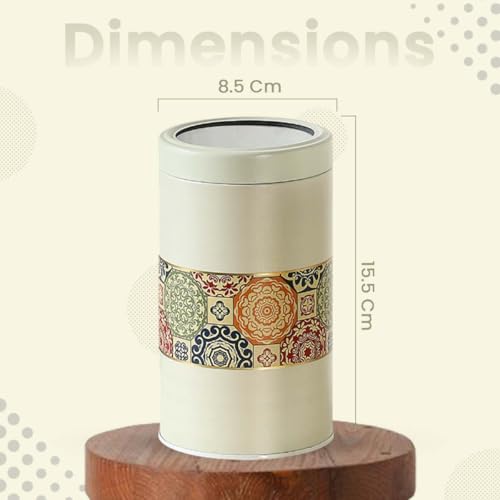 Image of Mandala Collection Airtight Kitchen Container Set| 850ML- Set of 4| Food Grade Metal Jars for Cookies, Rusk, Candies & Snack Storage | Vacuum Lid, Rust Resistant| Beige Rangoli Canisters