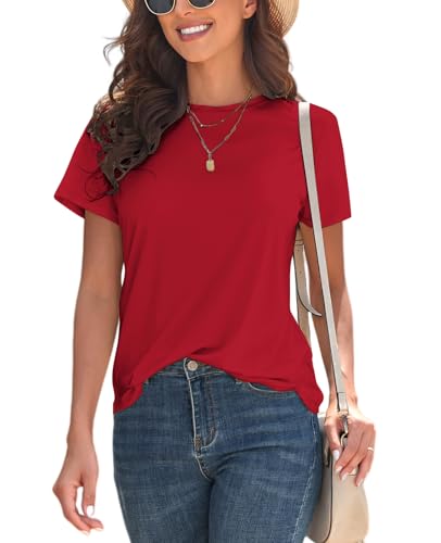 Image of KevaMolly Basic T Shirts for Women UPF 50+ Short Sleeve Casual Summer Tops Trendy Solid Loose Fit Crew Neck Tees Tshirt