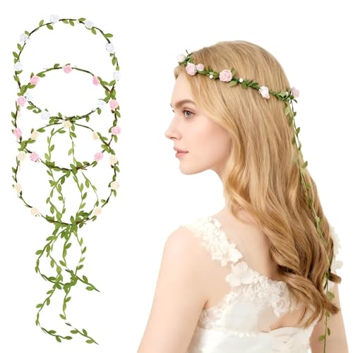 3Pcs Flowers Crown Floral Garland Headband Flower Headband Floral Hair Wreath Bridal Headpiece Hair Accessories