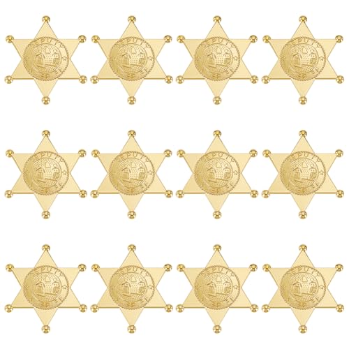 MAYJOYDIY 12pcs Sheriff Badges Western Cop Star Deputy Badge Plastic Brooch Police Badges Pin Old West Prop Cowboy Party Decoration Badge for Cosplay Party Costume Play Props