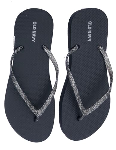 Old Navy Women Beach Summer Casual Flip Flop Sandals (8 Black Glitter)