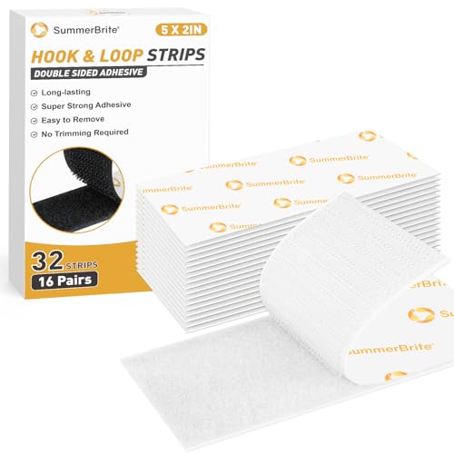 Image of SummerBrite 16 Pairs Heavy Duty Hook and Loop Strips 2 x 5 Inch White, Industrial Grade Sticky Back Mounting Tape, Large Double Sided Fasteners for Office & Home Organization