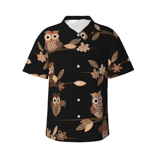 Chemise hawaïenne homme manches courtes à imprimé hiboux marron mignon