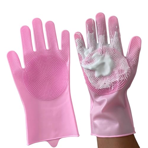 Image of Grooming Gloves for Cats & Dogs - Pet Hair Removal Glove, Silicone Brush for Dog or Cat Washing, Puppy Bath Supplies for Shedding Cleaning Bathing & Massage, Fur Remover Mitt, Shower Shampoo Scrub