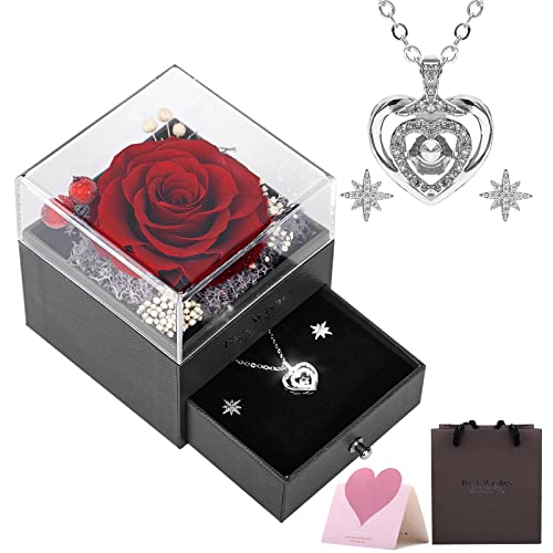 Sosayet Rosa eterna, caixa de presente rosa com colar e brincos, rosa preservada presente mulher mãe, presentes originais para namorada mãe aniversário dia dos namorados dia da mãe natal