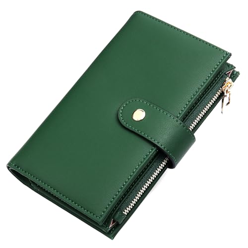 Image of yiijay Womens Wallet RFID Blocking Vegan Leather Trifold Clutch Credit Card Holder Ladies Travel Wallet Purse with Pen Holder, 1Dark Green, 6.3 x 4.1 x 1.3 inches, Rfid Wallet