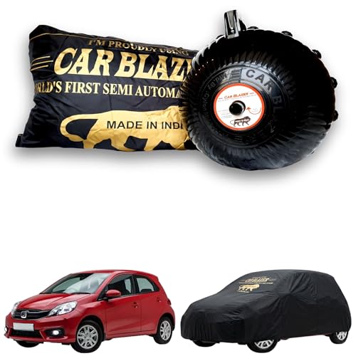 Image of CARBLAZER Portable & Semi-Automatic Full Body Car Covers: Heavy Duty Device| Anti-Theft| Dust & Scratch Proof | Water & Wind Resistant|Custom Fit| Dual-Side Cover, Compatible for Honda Brio