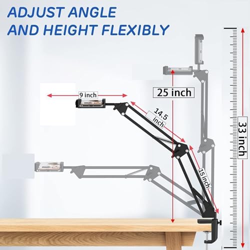 Image of Overhead Tripod for Mobile - Overhead Video Stand Phone Holder - Mobile Stand for Video Shooting - Table Tripod for Cooking, Art, Drawing - Phone Stand for Desk Video Recording (Black) (Black)