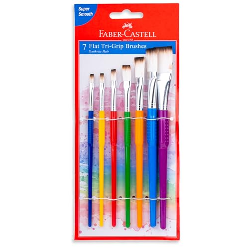 Image of Faber-Castell Tri-Grip Synthetic Hair Brush - Flat, Pack of 7 (Assorted) | Ergonomic Triangular Grip for Comfortable Painting | Ideal for Watercolour, Acrylic & Creative Art Projects