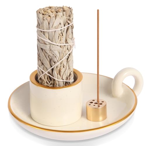 Mofunci 4 in 1 Incense Holder, Ceramic Incense Stick and Palo Santo Holder, Sage Holder for Burning, 4.72" Ash Catcher Tray for Meditation, Yoga and Relaxation