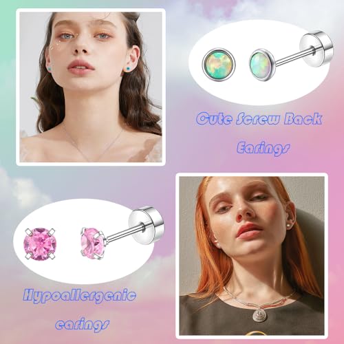 MOZAKA 23 Pairs Hypoallergenic Titanium Earrings for Women Cute Heart CZ Flower Pearl Ball Tiny Flat Back Earrings G23 Titanium Earrings for Sensitive Ear3