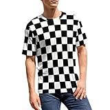 Ykklima Men's T-Shirt Novelty Casual Graphic Short Sleeve Tees Tops - Black White Race Checkered Flag Pattern (M)