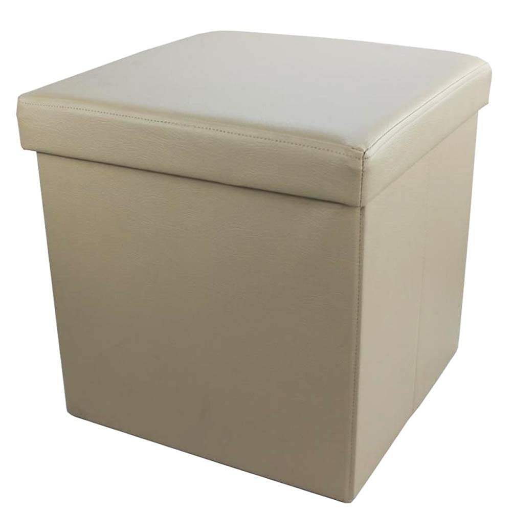 Pouf de rangement en cuir beige 30x30x30 cm pour salon
