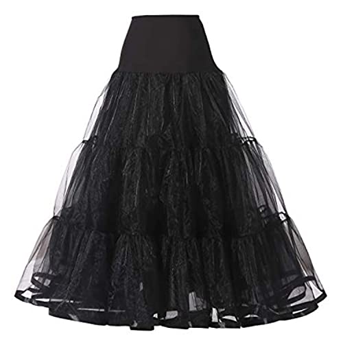 Women's A-Line Swing Skirt Solid Mesh Tulle Skirt Pleated Long Petticoat Elastic Waist Skirt For Wedding Party Prom