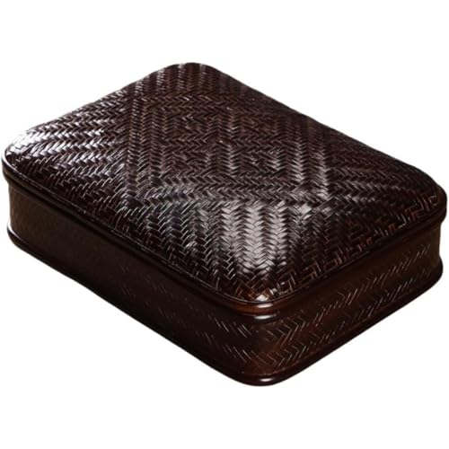 Negosu 竹製茶道具収納籠 道具 茶盆 竹製茶盆 客間・居間用 旅行用茶器 竹工芸品 和風 小物入れ 茶道具 室内装飾 レトロな丸型蓋付き食品箱 (長方形)