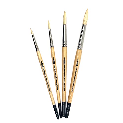 Zem Brush Interlocked White Hog Bristle Artist Brush Set Rounds 2,4,6,8 #TOP18