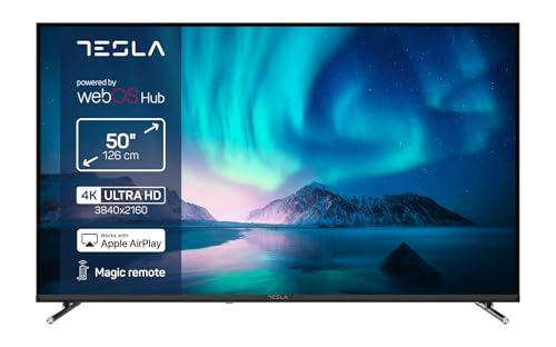 TESLA TV Smart TV 50 Pulgadas Series 6 4K UHD, webOS, HDR10, Dolby Audio, ThinQ AI, AirPlay, Miracast, Game Mode, Grabación USB, 3 HDMI + 2 USB, Negro