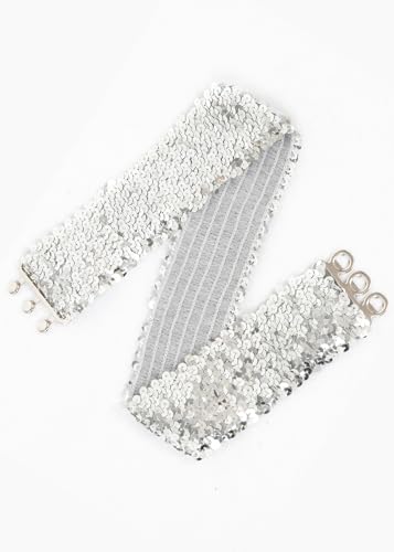 Anna-Kaci Women's Glitter Sequin Belts Stretchy Sparkly Cinch Belt Disco Party Costume Elastic Waist Accessory3
