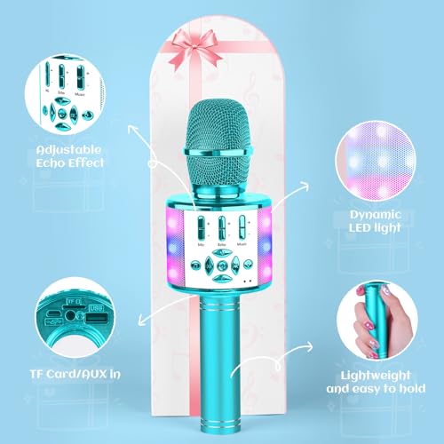 BONAOK Kabelloses Bluetooth-Mikrofon, Kindermikrofon mit LED-Lichtern, Mini-Karaoke-Maschine für Party/Zuhause/Geburtstag… – Ansicht 6