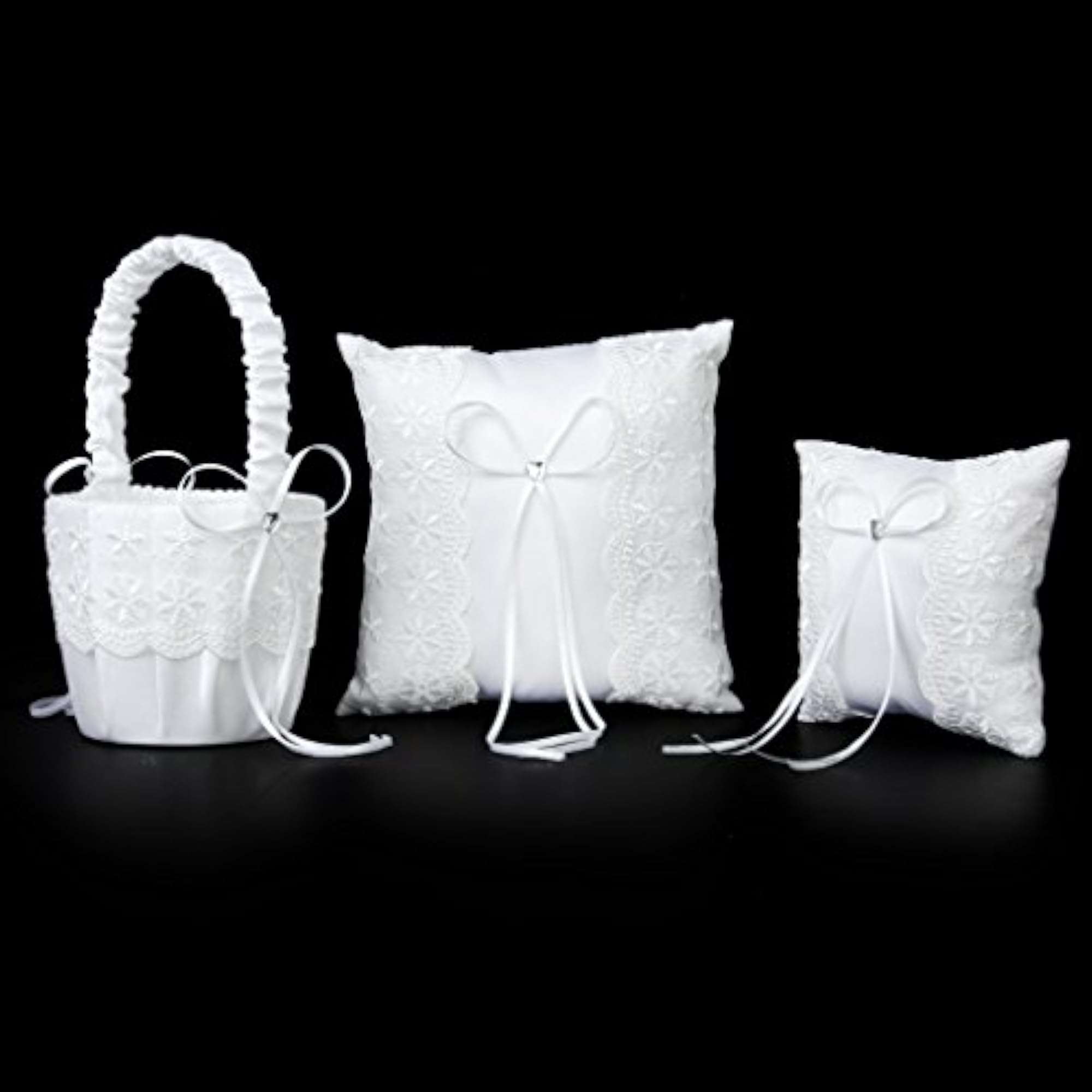 White Lace Embellished Wedding Ring Pillow Cushion