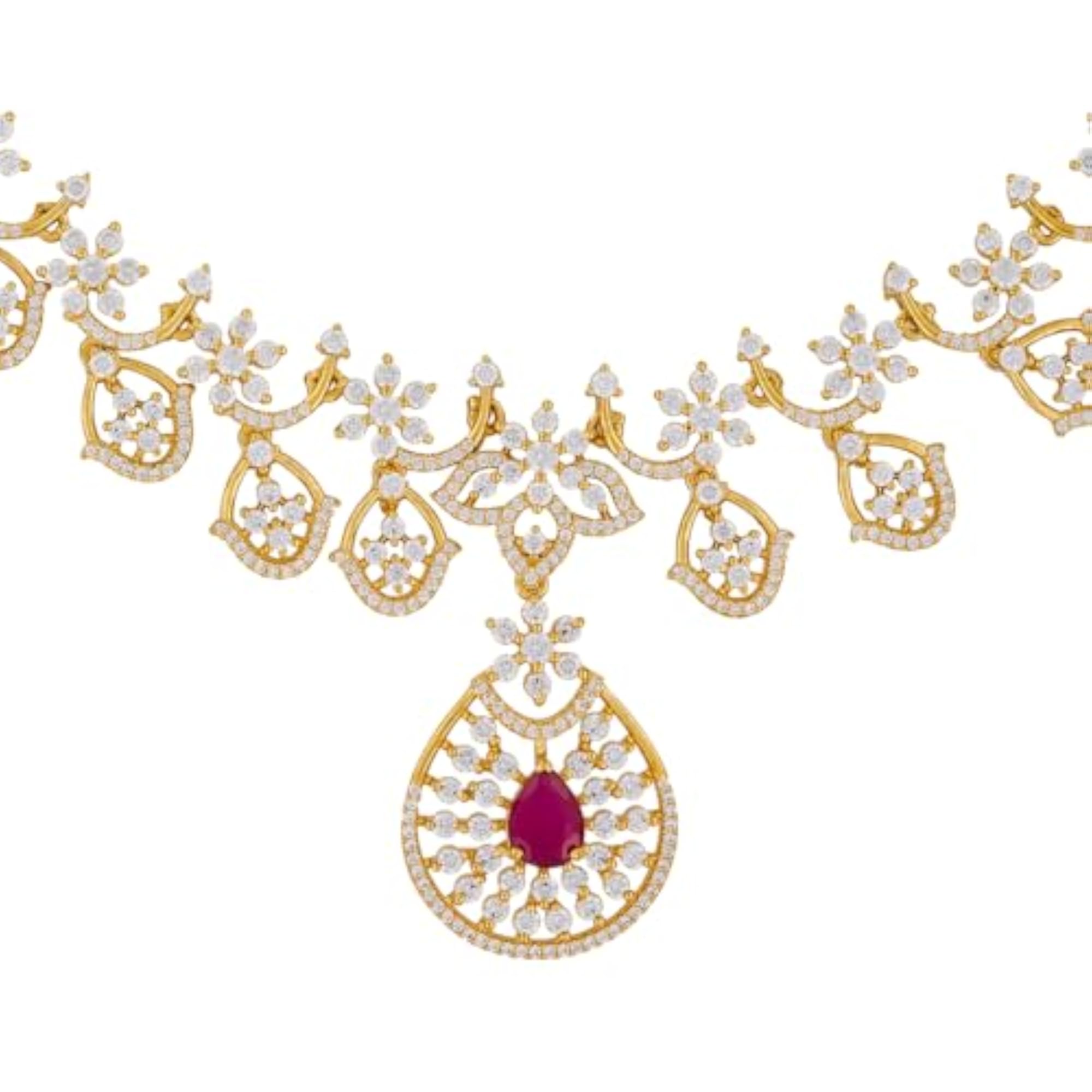 Women's Ruby Gold Polished Copper Zircon Necklace & Earrings Set