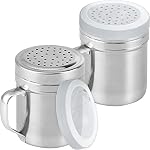 CUSINIUM Metal Salt Pepper Dredge Shakers - with Handle - Seasonings Spice Shakers with Holes and Lids - 10 Ounce, 2pcs