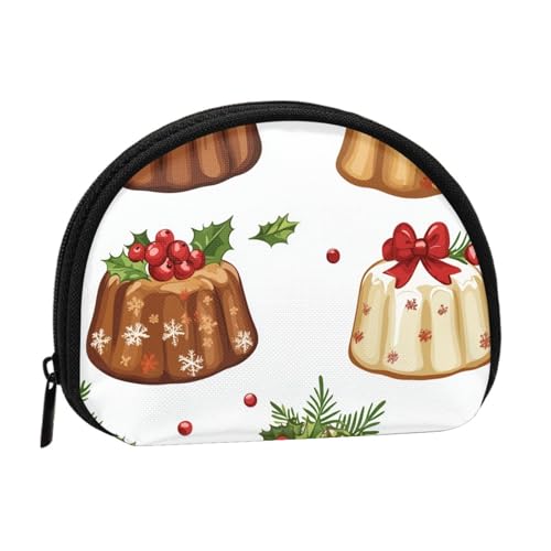 Portable Coin Purse Christmas-Cakes-Pattern Mini Zippered Money Pouch Card Holder